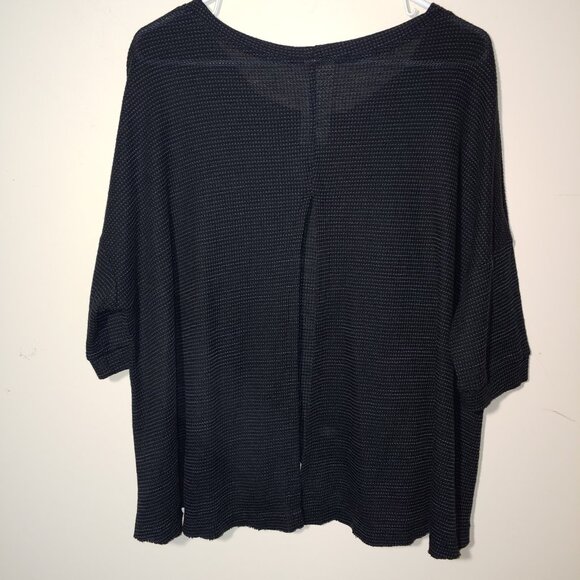 Free People Waffle Knit Split Back Oversized Thermal Top Size XS Black - Picture 3 of 7